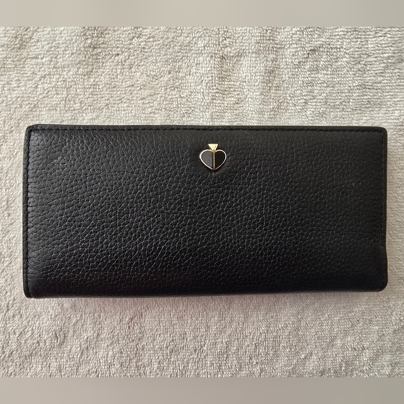kate spade Handbags - kate spade Black Pebbled Leather Long Wallet with Gold Heart Accent